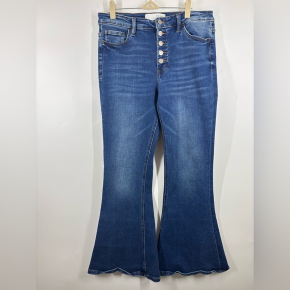 Bridge by Gly Elliot High Rise Super Flare Button Fly Medium Blue Jeans Sz. 30 - Picture 2 of 3